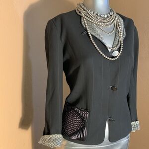 Vintage Giorgio Armani Pinstripe Gray Bazer w/Crochet Pocket.  Sz 48